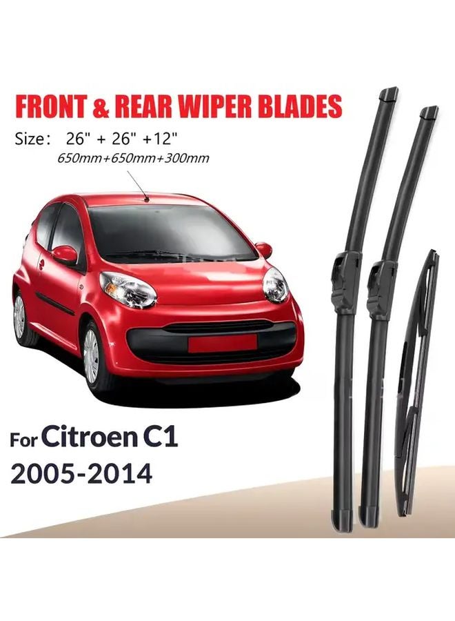 Citroen C1 MK1 2005 2014 Front Rear Windshield Wiper Blades 26 26 12 Inches - Image 1